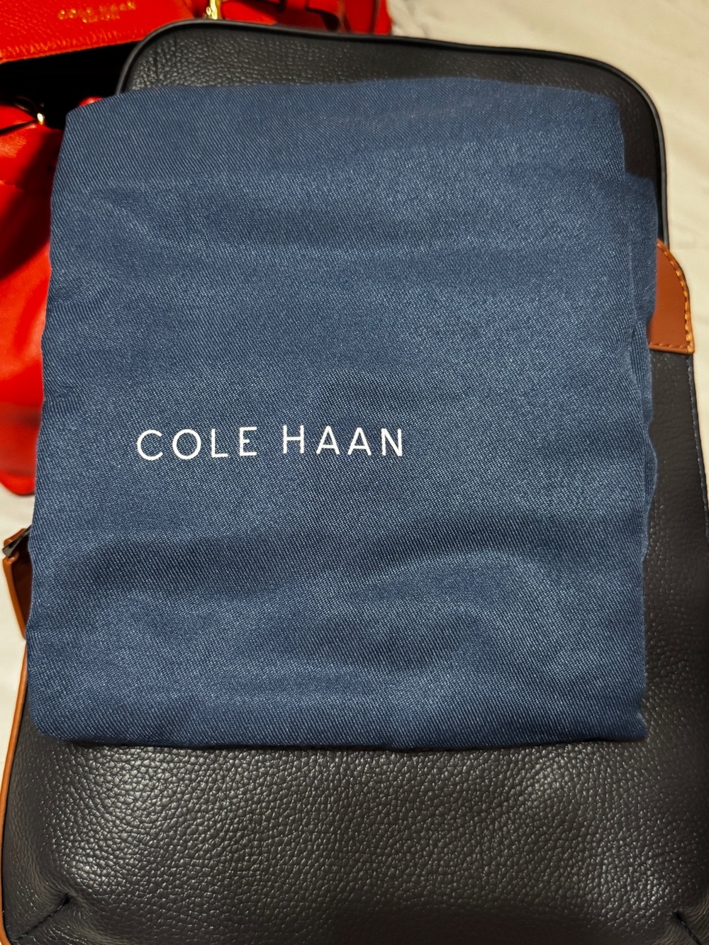 Cole Haan Navy and British Tan Leather Sling Bag - Picture 5 of 9